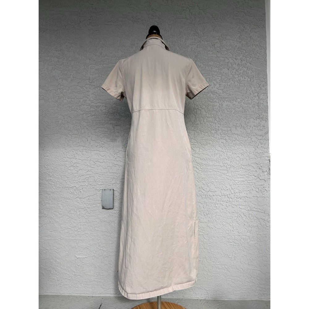 Susan Bristol Maxi Dress Khaki Denim Small Shift Pockets Minimalist Neutral - Picture 3 of 10